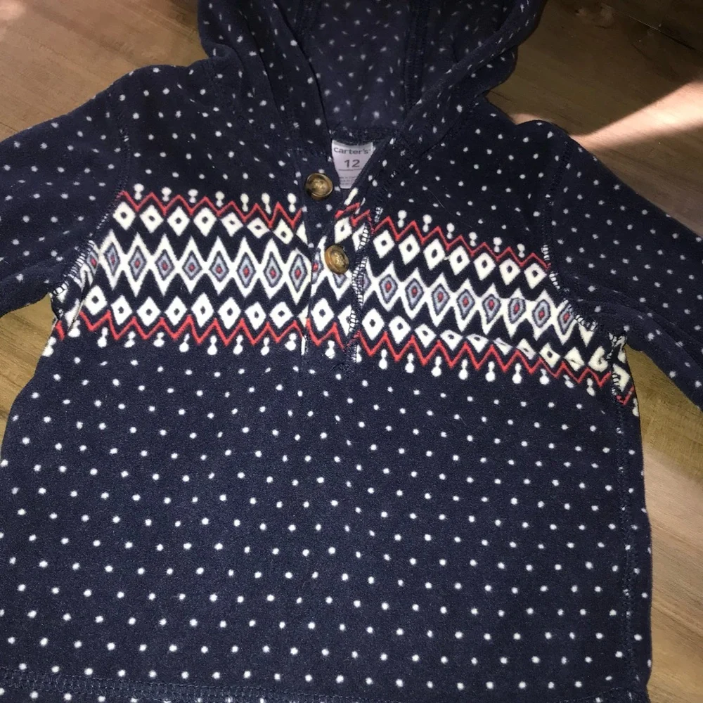 5/$25 Boho Baby Sweater Gender Long Sleeve Fleece Hood Fair Isle